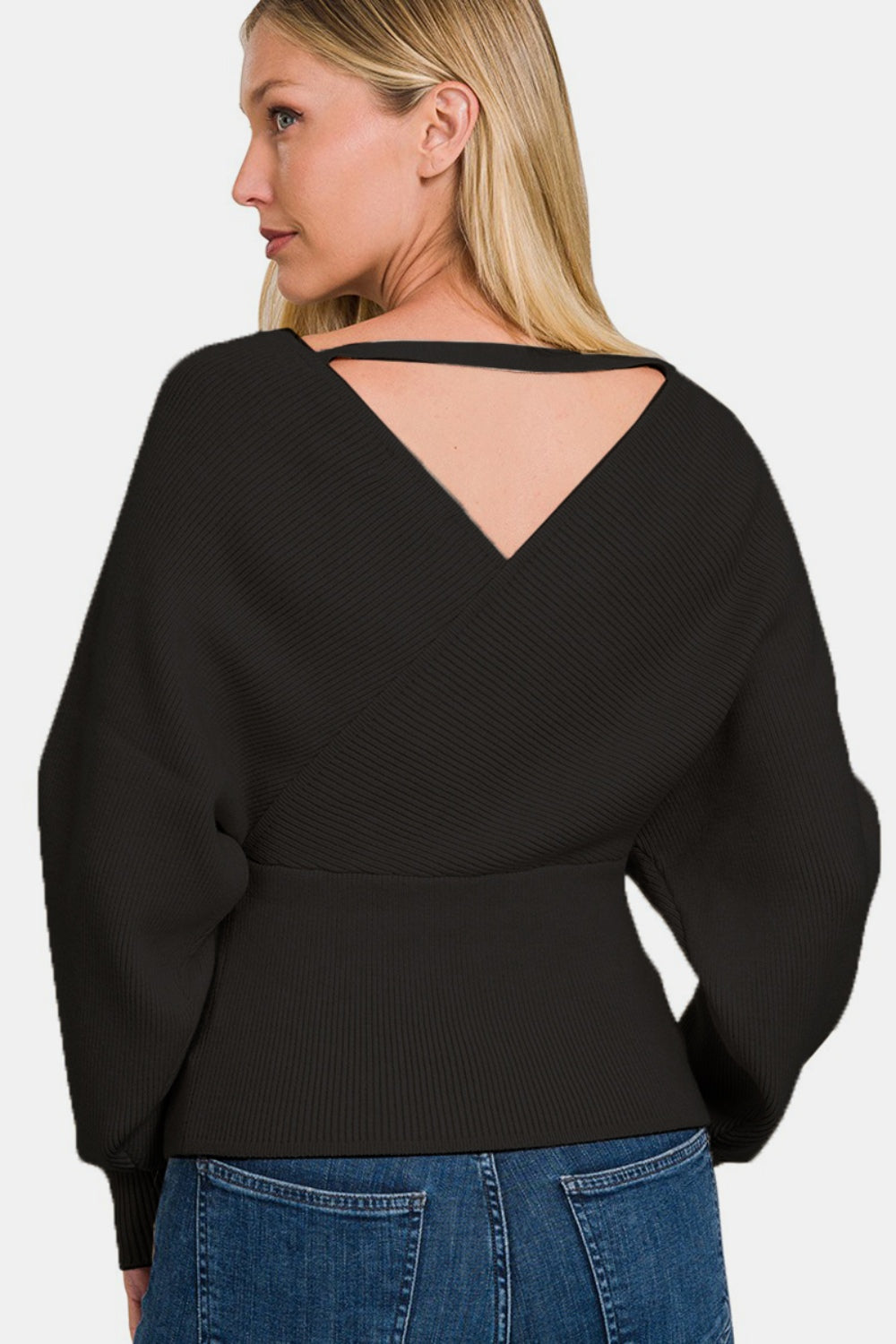 Cross Wrap Rib Long Sleeve Sweater - Zenana