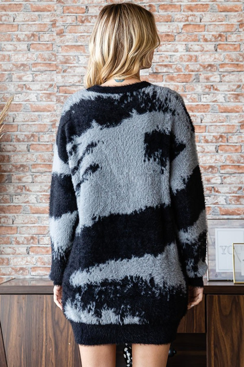 Abstract Pattern Contrast Feather Yarn Sweater - First Love - sweater