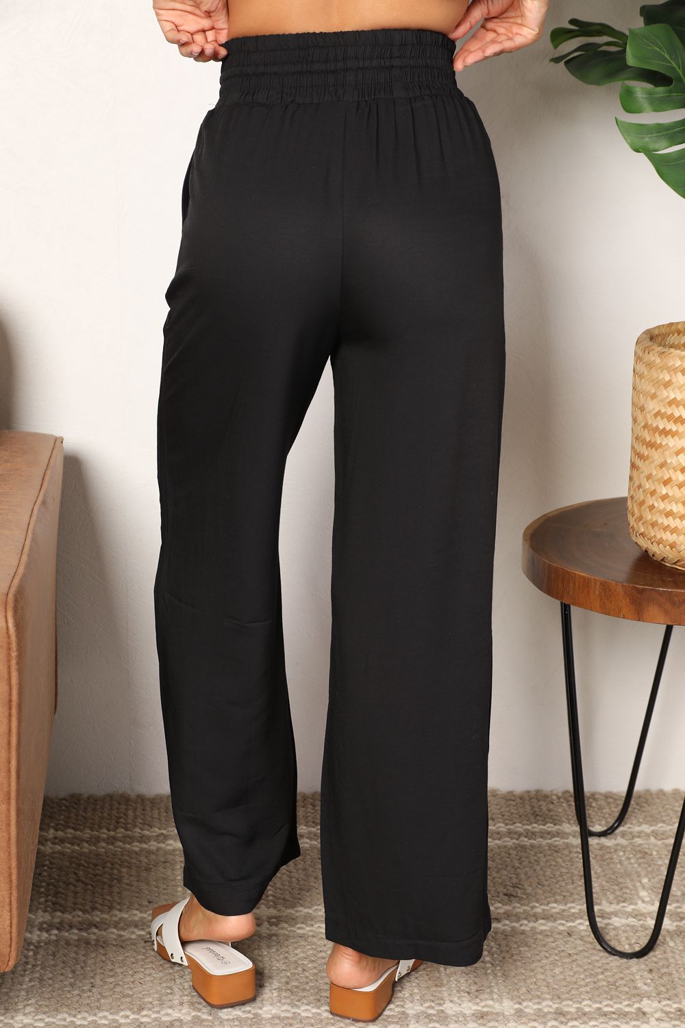 Drawstring Smocked Waist Wide Leg Pants - Double Take - Pants