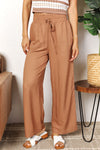 Drawstring Smocked Waist Wide Leg Pants - Double Take - Camel / S - Pants