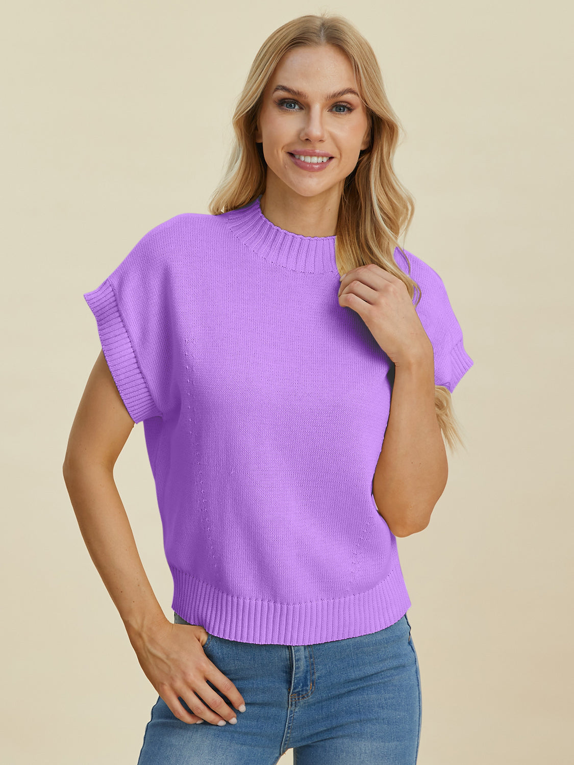 Mock Neck Short Sleeve Sweater - Double Take - Tops