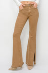 RISEN Bailey Full Size High Waist Side Slit Flare Jeans - Brown / 0(24)