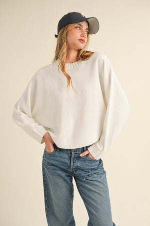 Round Neck Dolman Sleeve Cropped Sweater - MABLE - Off White / S - sweater