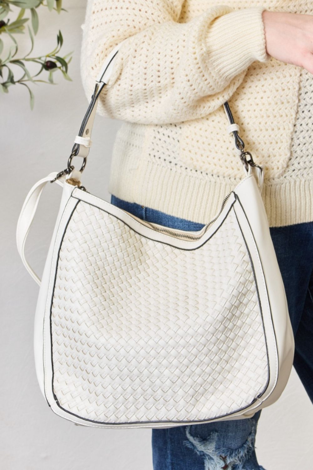 SHOMICO Weaved Vegan Leather Handbag - WHITE / One Size