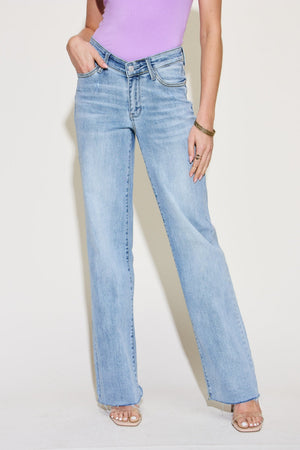 V Front Waistband Straight Jeans - Judy Blue - Light / Jeans