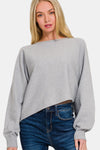 Zenana Asymmetric Hem Long Sleeve Sweater - H Grey / S